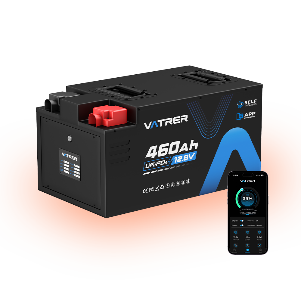 Vatrer 12V 460Ah Bluetooth Self-heating Lithium RV Battery 300A BMS