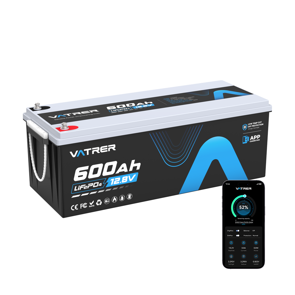 Vatrer 12V 600Ah Bluetooth Lithium RV Battery 300A BMS