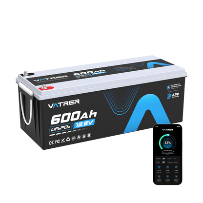 Vatrer 12V 600Ah Bluetooth Lithium RV Battery 300A BMS