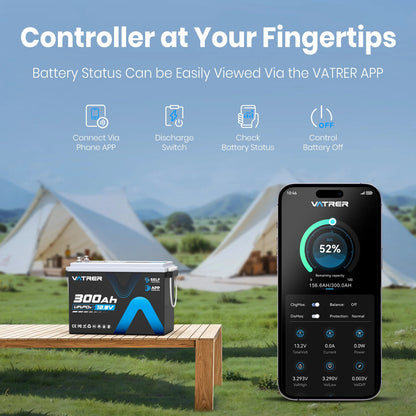 Vatrer 12V 300Ah Bluetooth Self-heating 200A BMS