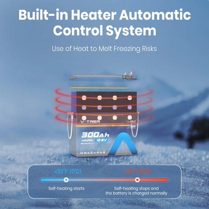 Vatrer 12V 300Ah Bluetooth Self-heating 200A BMS