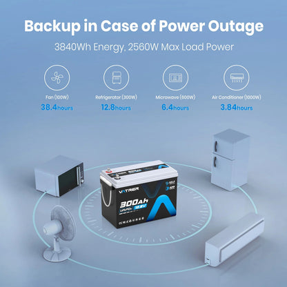 Vatrer 12V 300Ah Bluetooth Self-heating 200A BMS