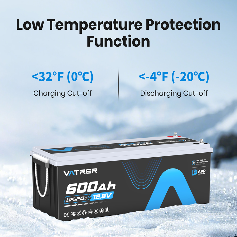 Vatrer 12V 600Ah Bluetooth Lithium RV Battery 300A BMS