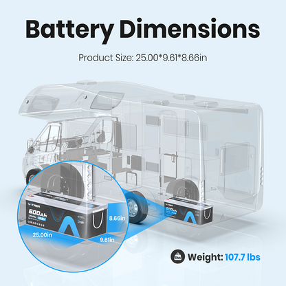 Vatrer 12V 600Ah Bluetooth Lithium RV Battery 300A BMS
