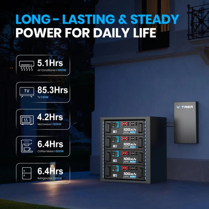 Vatrer 48V (51.2V) 100Ah WiFi Heated Server Rack Lithium Solar Battery