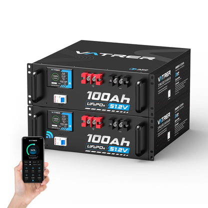 Vatrer 48V (51.2V) 100Ah WiFi Heated Server Rack Lithium Solar Battery