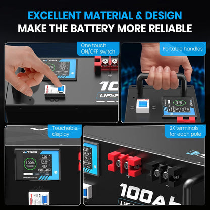 Vatrer 48V (51.2V) 100Ah Bluetooth Heated Server Rack Lithium Solar Battery