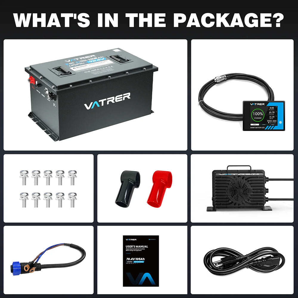 Vatrer 72V 105Ah Lithium Golf Cart Battery Conversion Kit 200A BMS